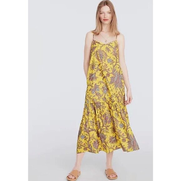 J. Crew Dresses & Skirts - J. Crew Collection Tiered Cotton Poplin Floral Paisley Sleeveless Midi Dress S